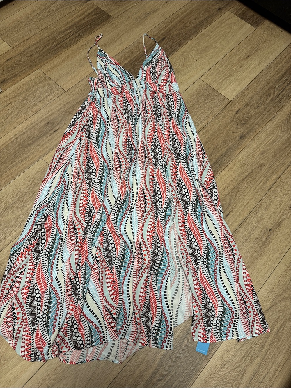 Cupshe NWT XL Boho Wave Print Maxi dress - cream Blue Rust & Black